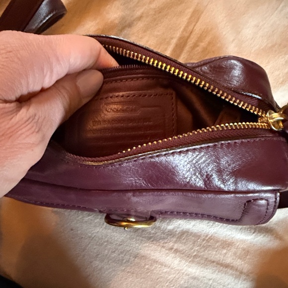 Coach Burgundy Leather Crossbody Bag with Gold Buckle - Picture 2 of 4